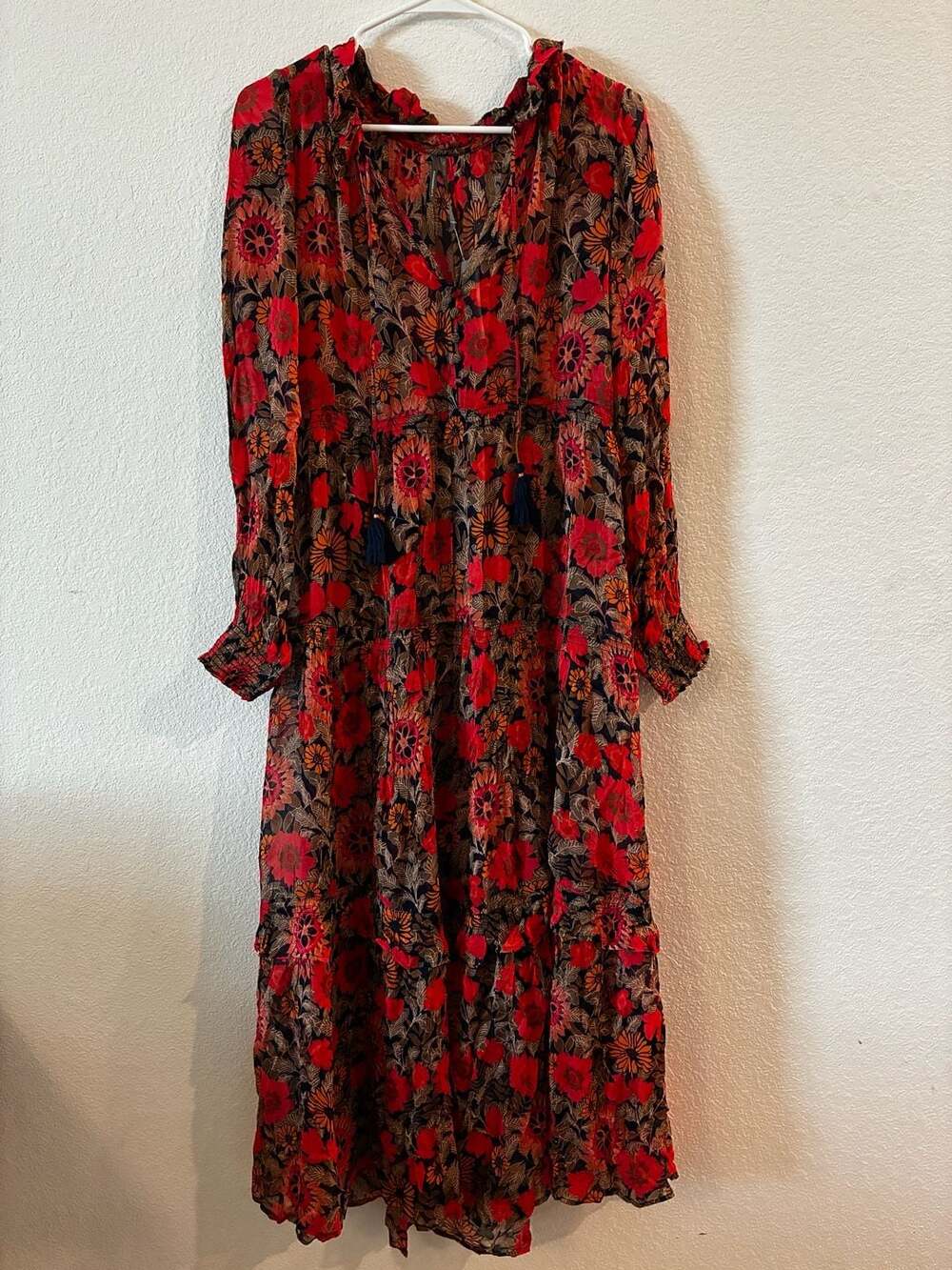 Anthropologie The Marais Chiffon Maxi Dress Size M Red Floral Print